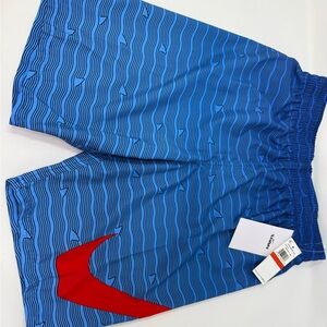 NWT Nike Boys' Shark Stripe Breaker 8” Volley Swim Shorts Size: L Blue/red